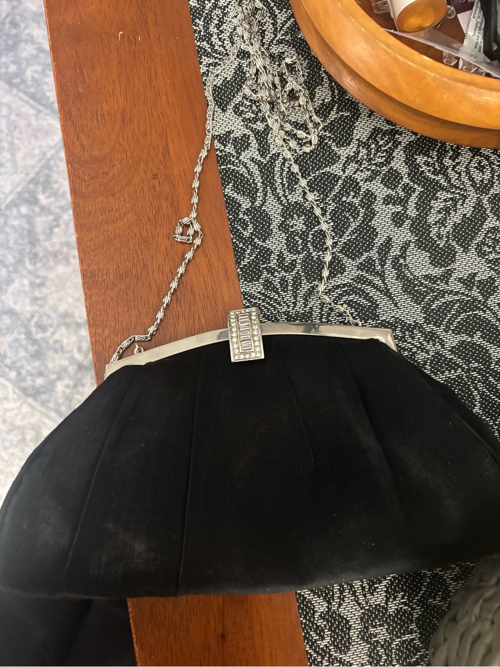 Black pleated satin evening clutch/crossbody